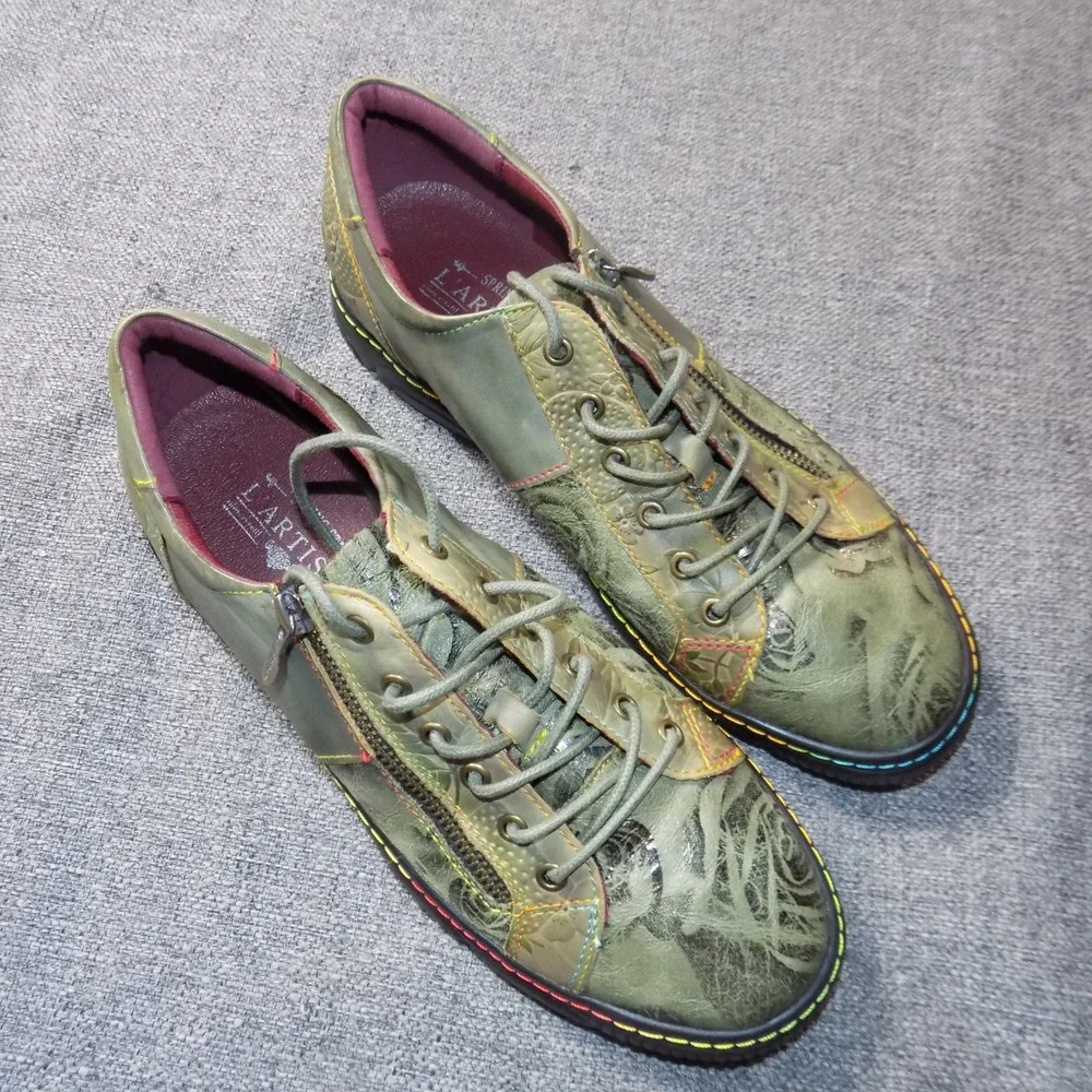 L'Artiste Spring Step Danli-Bloom Shoes Women 42 Olive Green Leather Good Floral